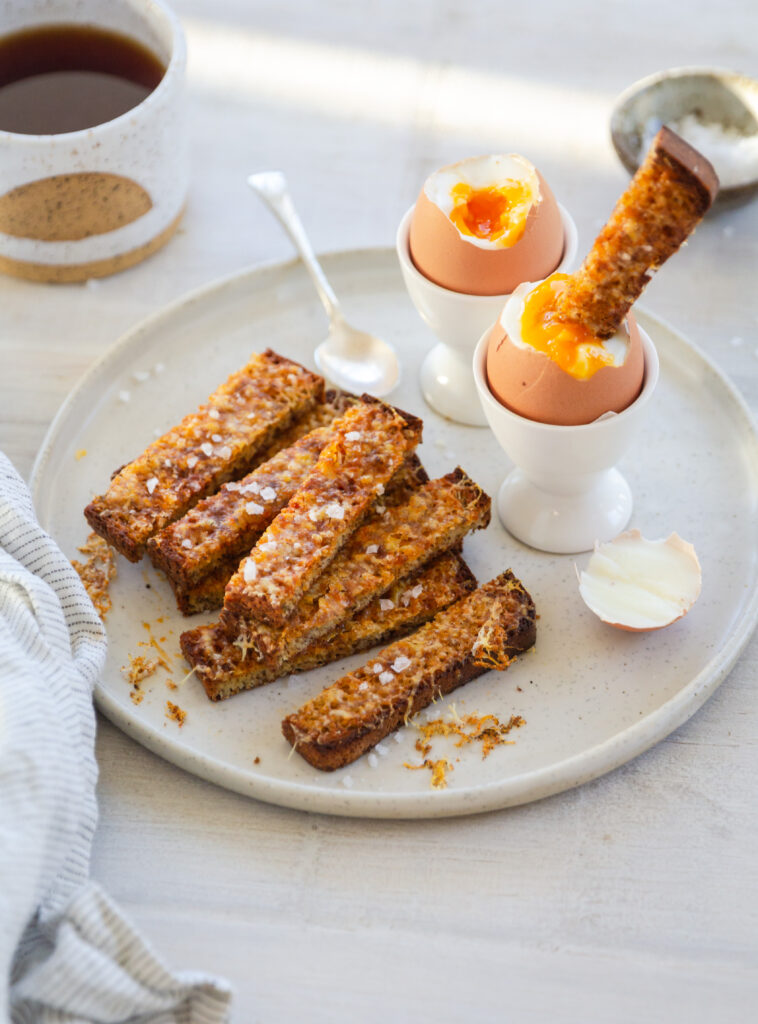 Dippy Eggs with Paprika & Parmesan Soldiers -