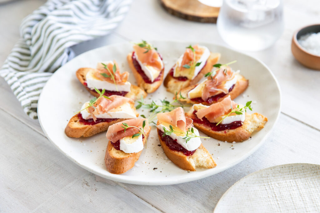 Cranberry, Brie & Prosciutto Crostini