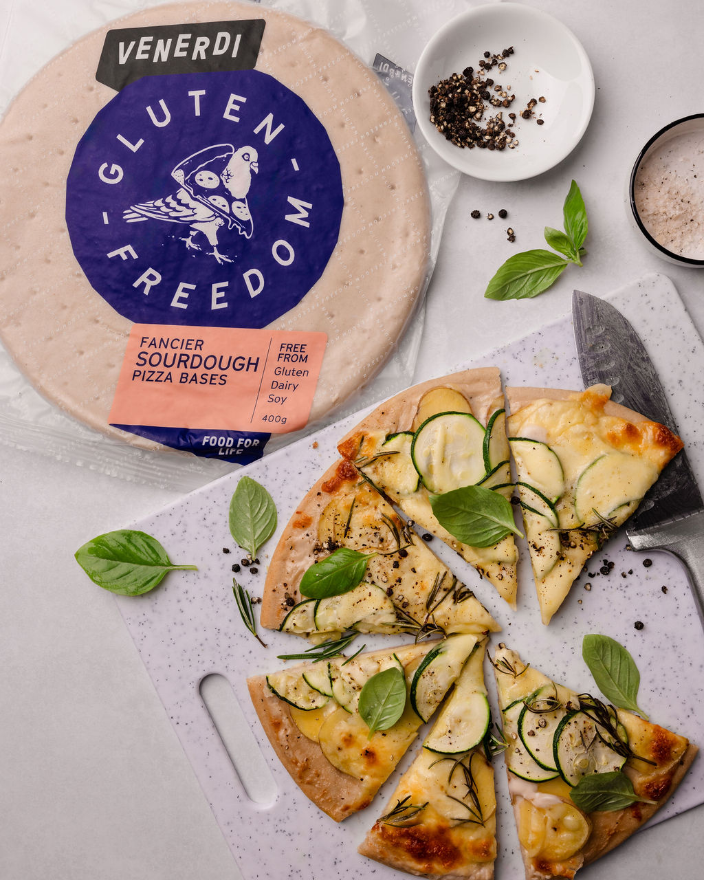 Rosemary Potato, Zucchini, Mozzarella & White Sauce Pizza -